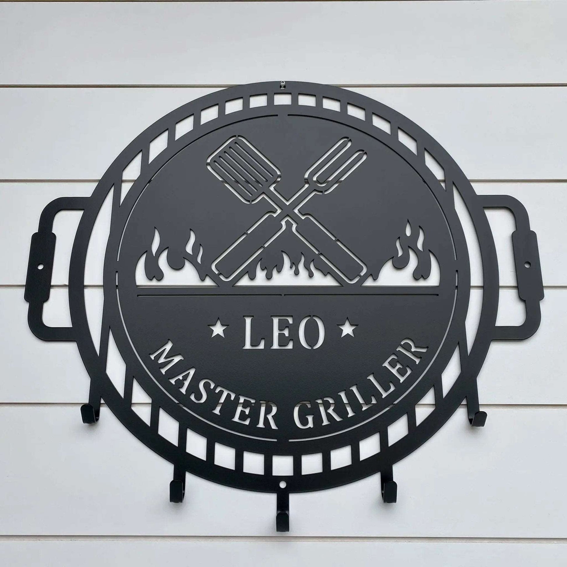 Grill Master Name Sign with Metal Hooks-Gift for Him-HouseSensationsArt