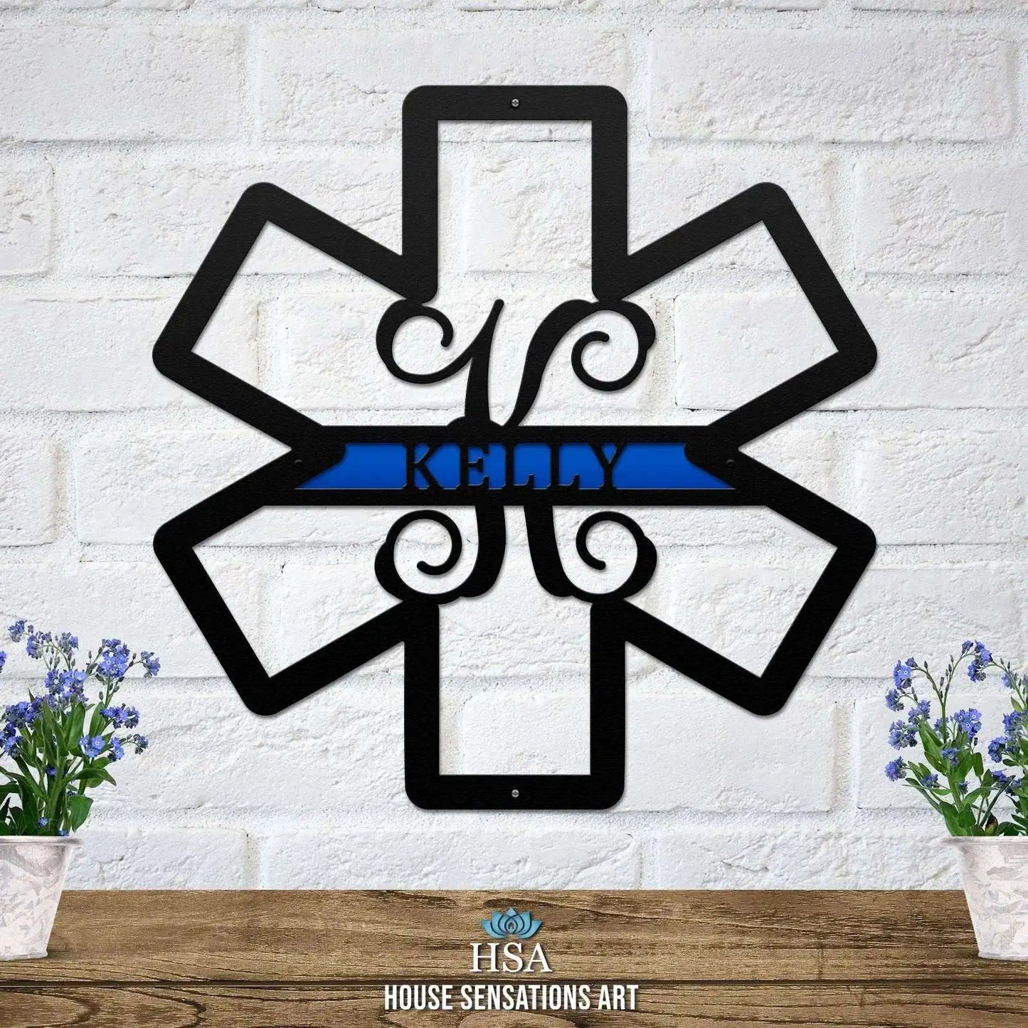 EMS Paramedic Star of Life Door Wreath Americana Sign House Sensations Art