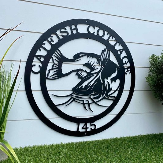 Metal Catfish Fishing Sign-Nautical Decor-HouseSensationsArt