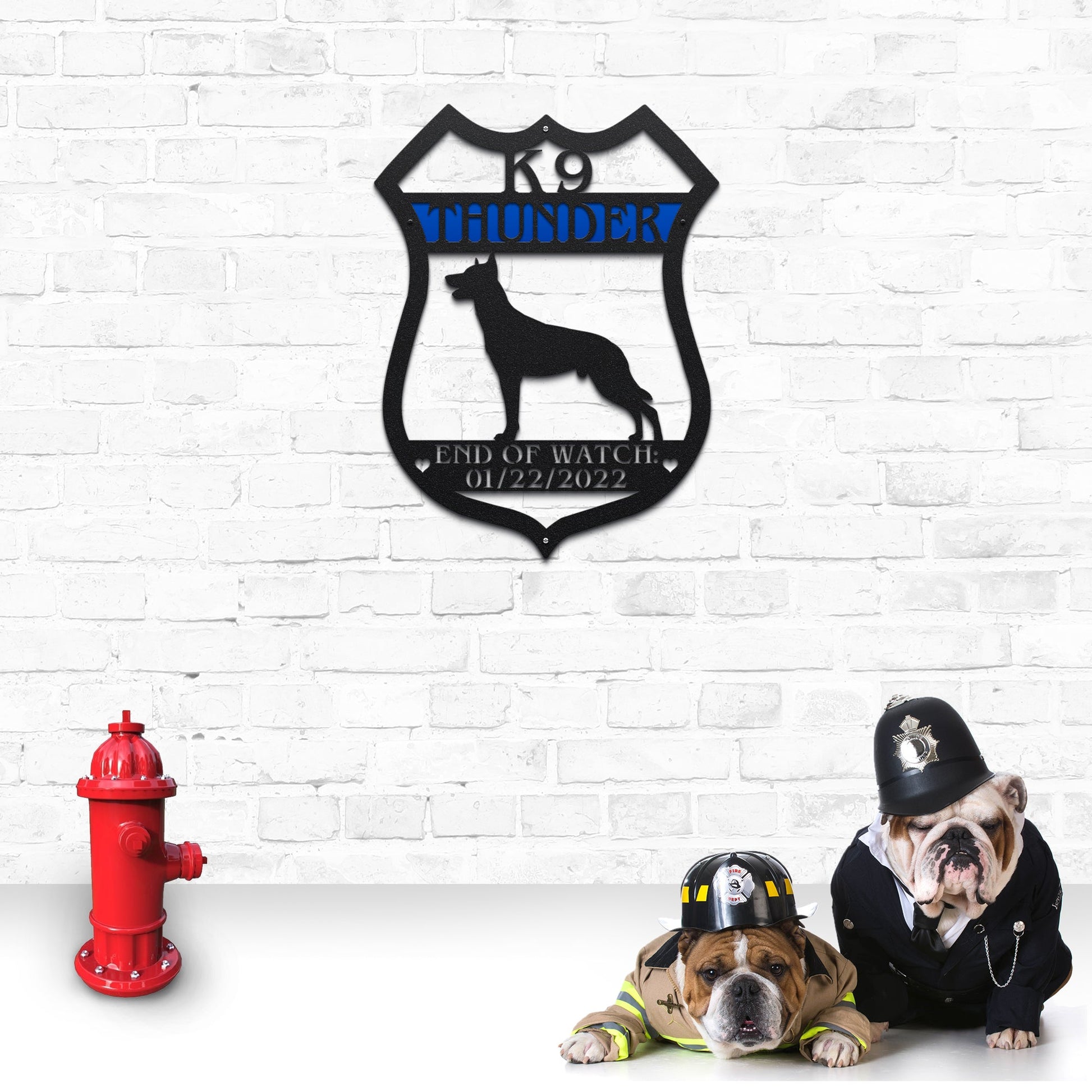 Personalized 22 inch Belgian Malinois K9 police badge sign – custom metal house name plaque for outdoor decor
