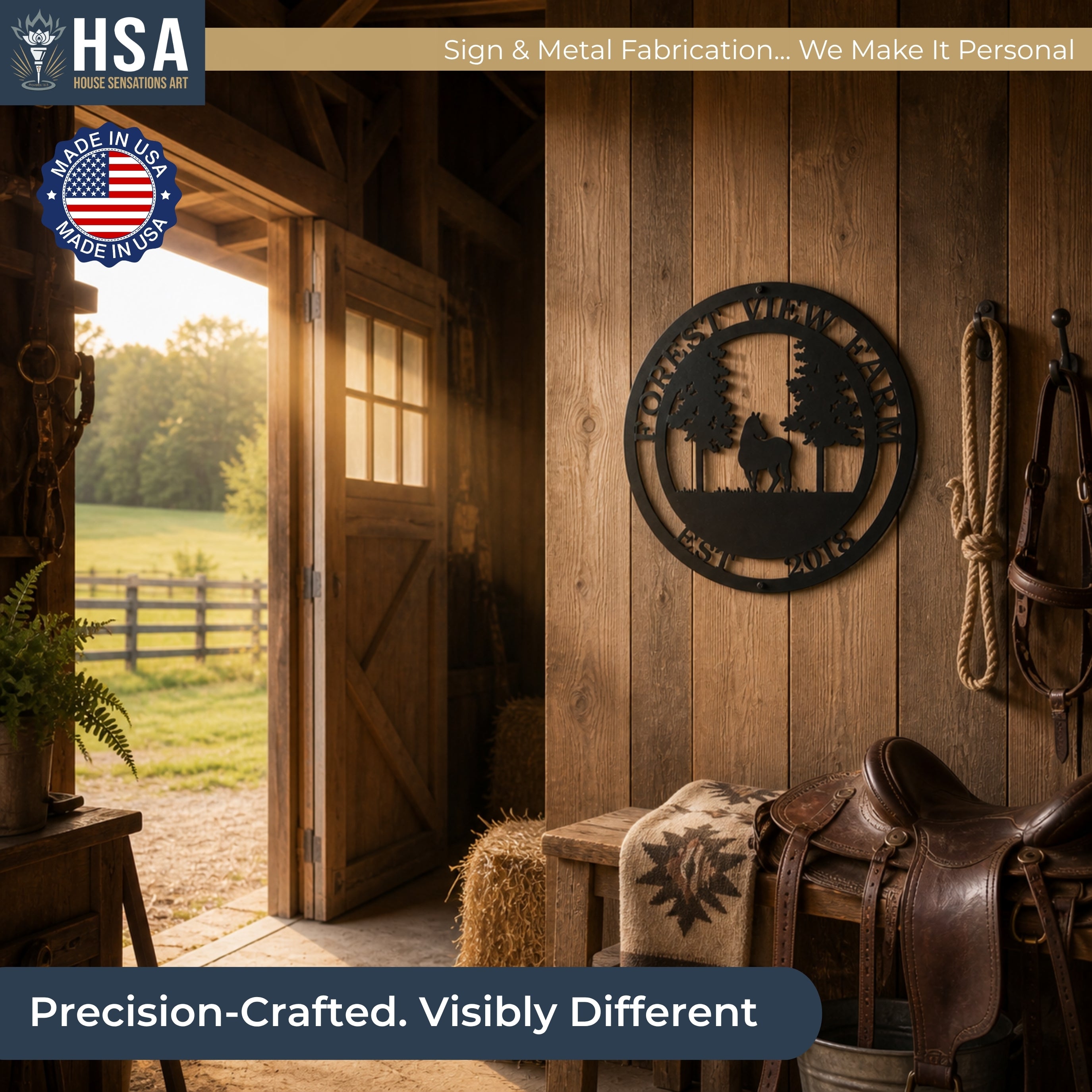 Letrero de caballo personalizado para árbol: placa metálica con número de casa para decoración de exteriores