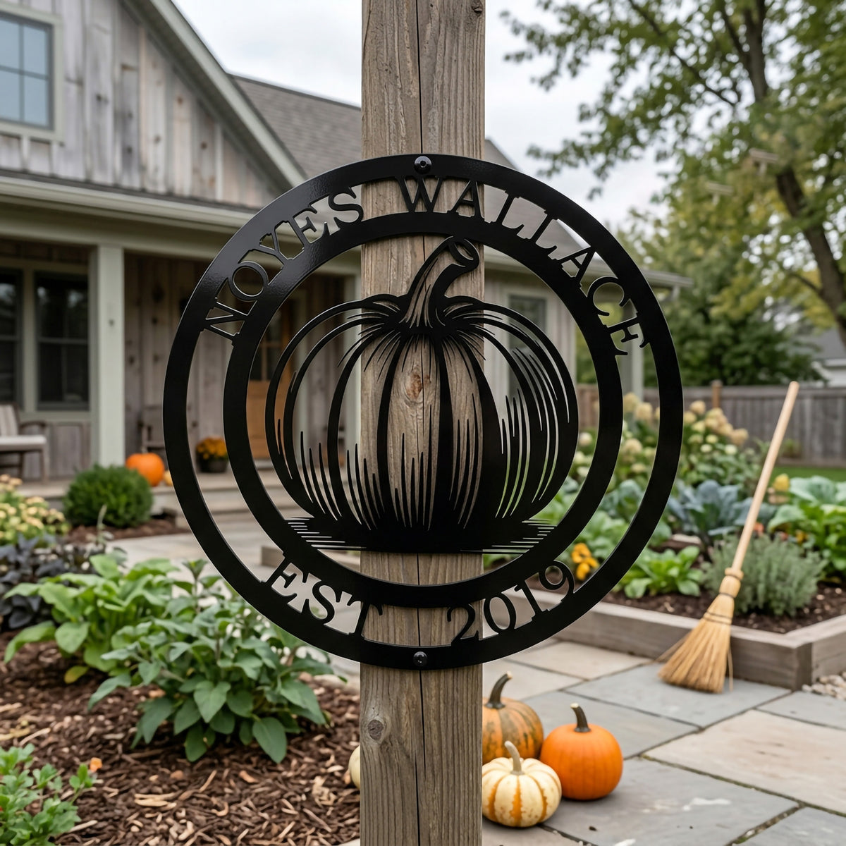 Personalized Pumpkin Family Name Sign Custom Outdoor Fall or Halloween Decor