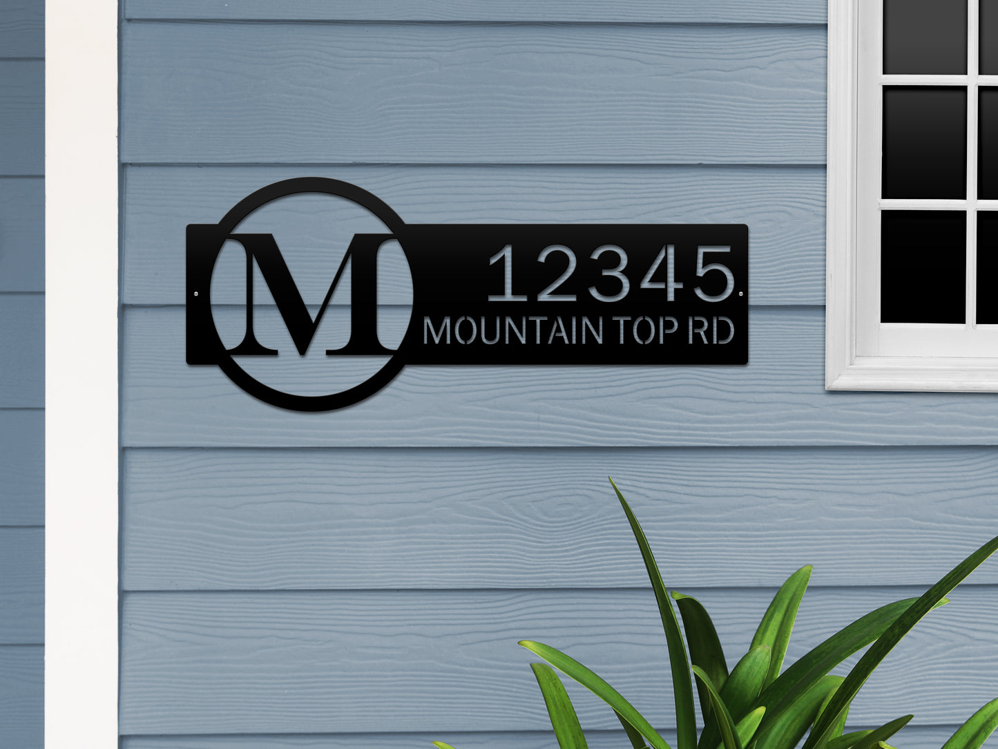 Metal Monogram Address Sign – Custom House Numbers & Street Name Sign, showcasing a laser-cut monogram and numbers on a sleek metal plaque, ideal for home décor and gifting.