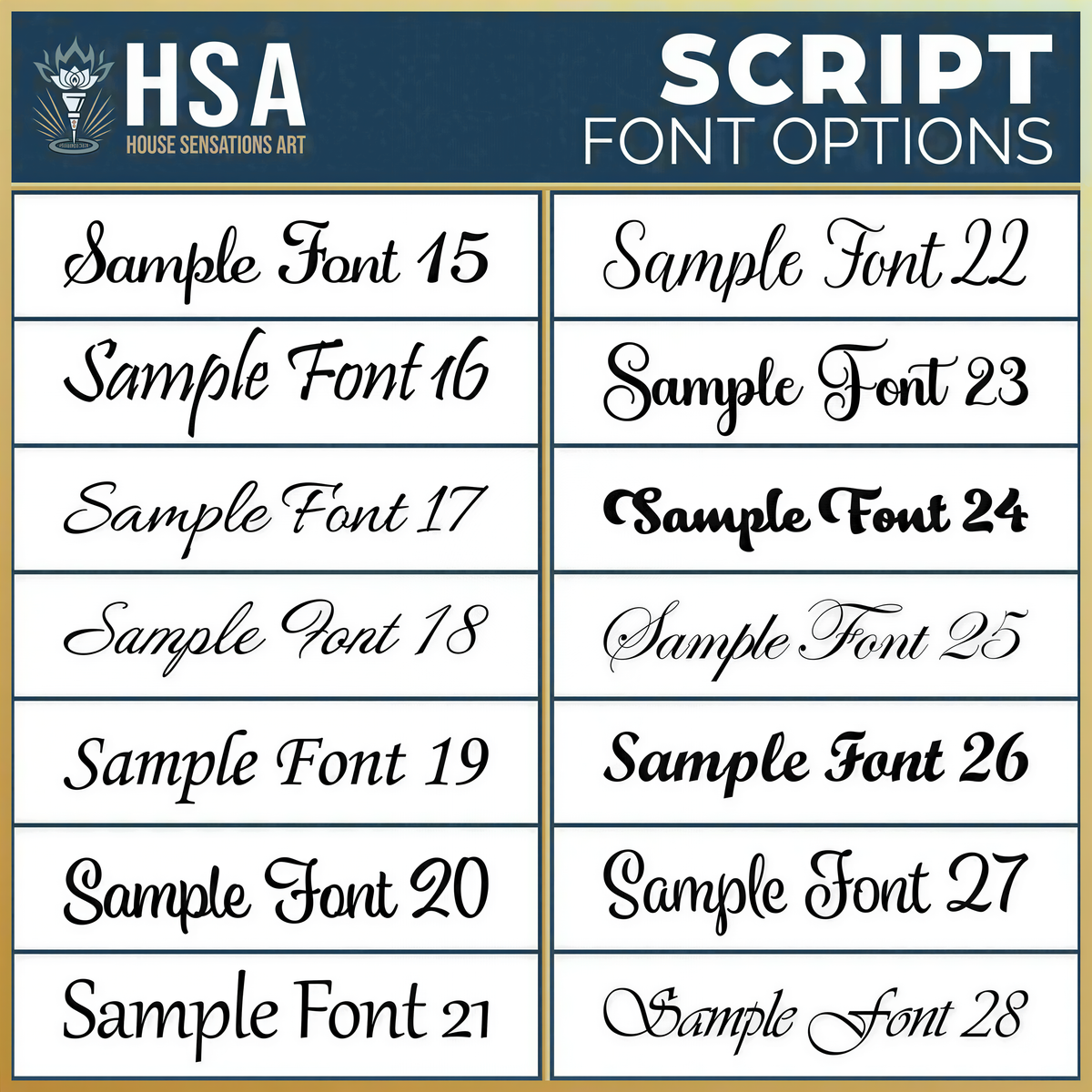 a collection of various font options, including sample fonts, which are fonts that can be used as a base for creating custom text. The font options are presented in a grid format, with each row representing a different font and each column representing a different font size. The image is intended to provide a visual guide for selecting and using different font options in a creative or professional context.