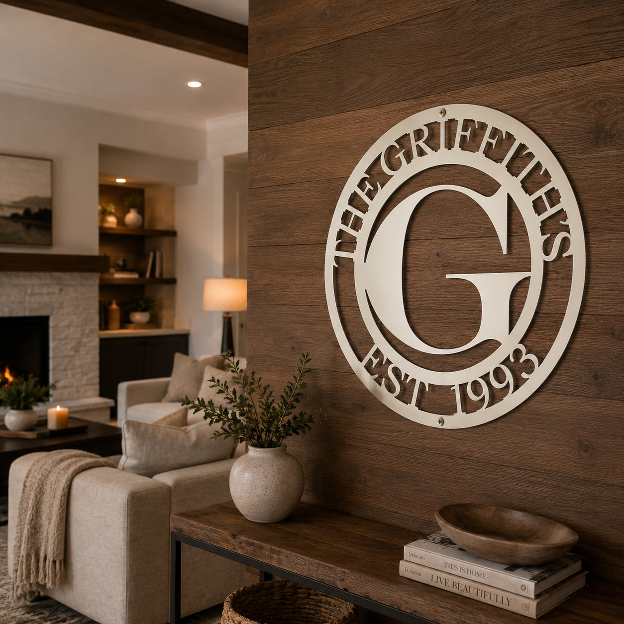 Custom Monogram Metal Sign with Family Name for Home Wall Decor