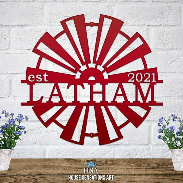 Windmill Metal Name Established Sign - Personalized Family Name Sign - Monogram Metal Wall Art - Custom Last Name Sign Wedding Gift - Home Decor Outdoor Metal Sign