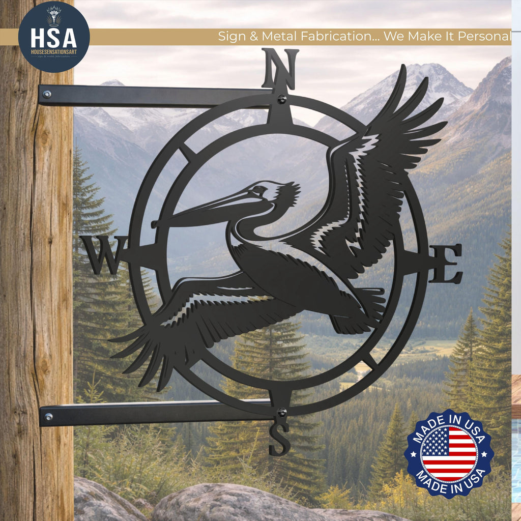 Blue Heron Compass Metal Wall Art Coastal Beach House Outdoor Decor