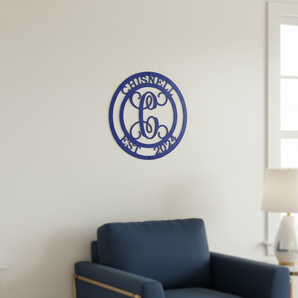 Monogram Metal Sign with Family Name for Anniversary Home Decor