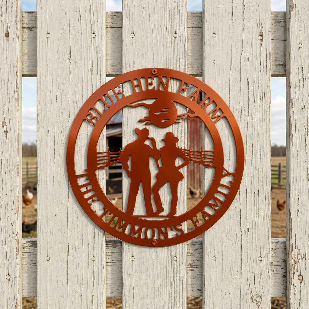 Letrero de rancho de vaquera y vaquera: placa metálica personalizada para número de casa