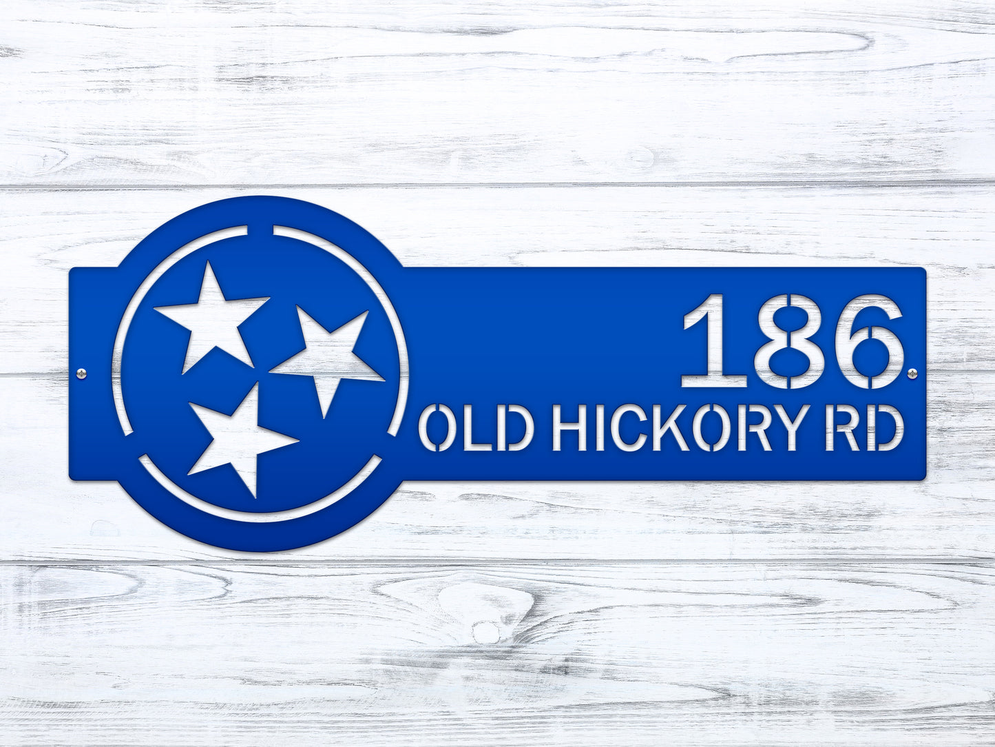 Tennessee Tristar Address Sign Plaque featuring custom house numbers and street name, crafted from heavy-duty steel with precision laser-cut details, ideal for weather-resistant outdoor home décor.