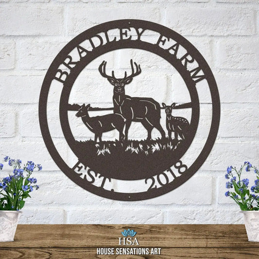 Personalized Three Deer Hunter Sign Ranch Sign House Sensations Art