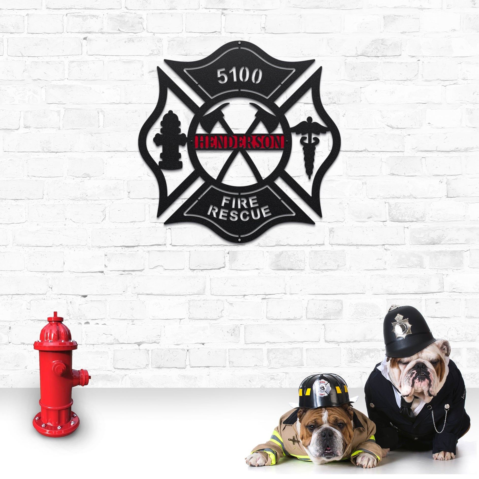 Personalized 5100 Fire Rescue Maltese cross sign – custom metal firefighter address plaque