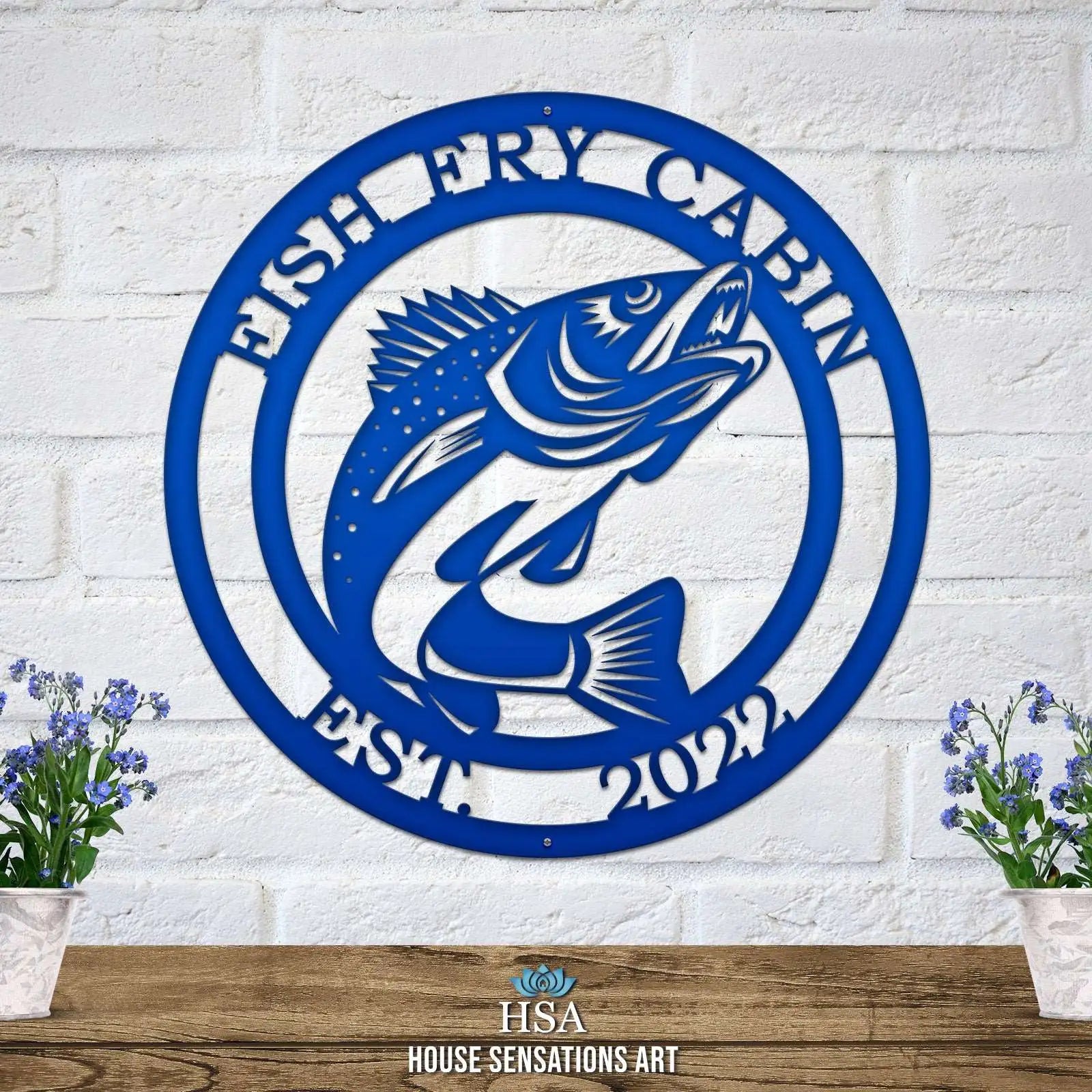 Metal Walleye Fishing Address Sign - Custom Metal House Number Plaque showcasing a fish design, ideal for outdoor decor in gardens, yards, or farms; perfect housewarming gift for animal lovers.