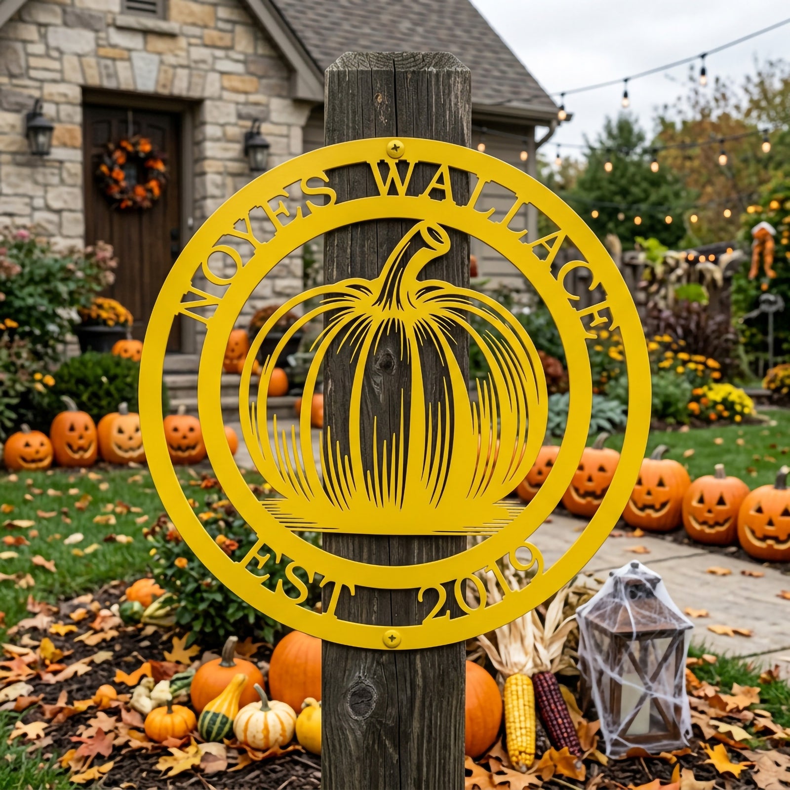 Personalized Pumpkin Family Name Sign Custom Outdoor Fall or Halloween Decor
