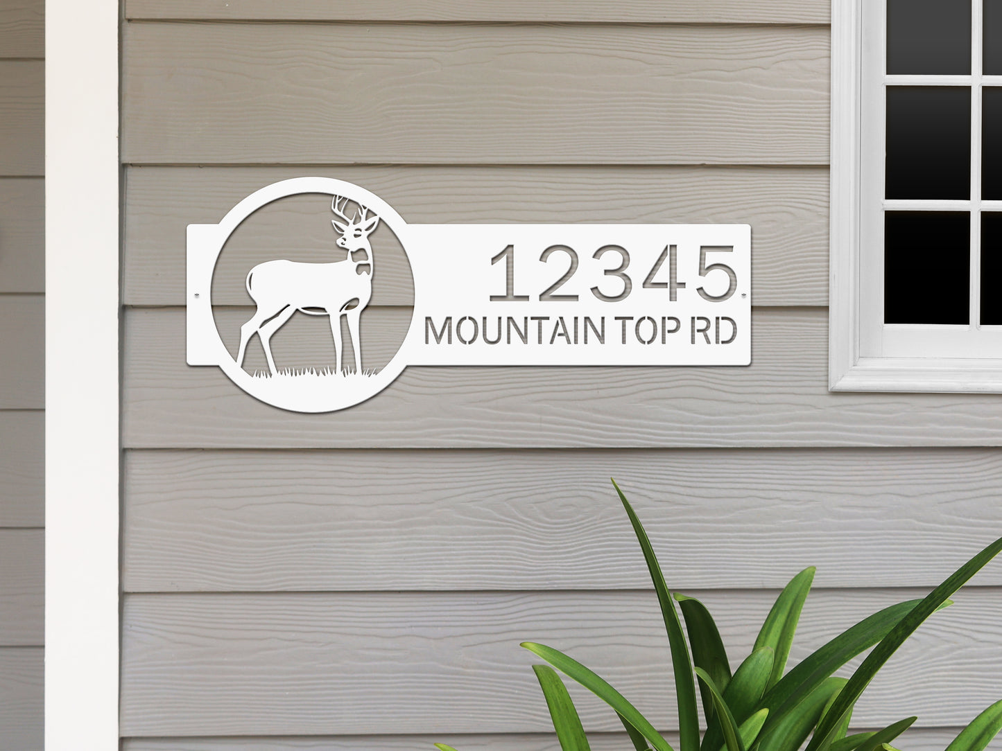 Customizable Deer Home Address Sign – Metal house numbers with deer design, crafted from weather-resistant steel, ideal for outdoor decor. Personalize with house numbers and street name for a unique touch.