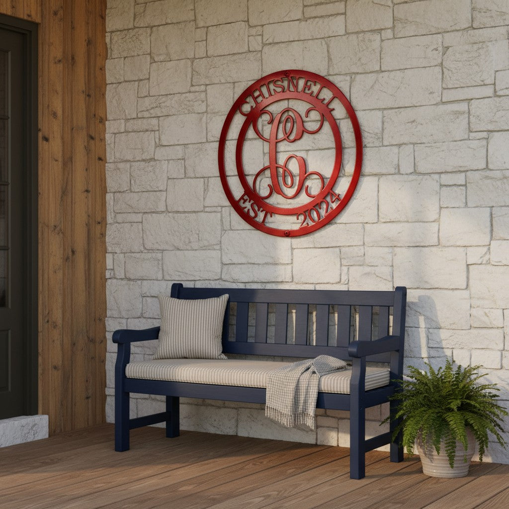 Monogram Metal Sign with Family Name for Anniversary Home Decor