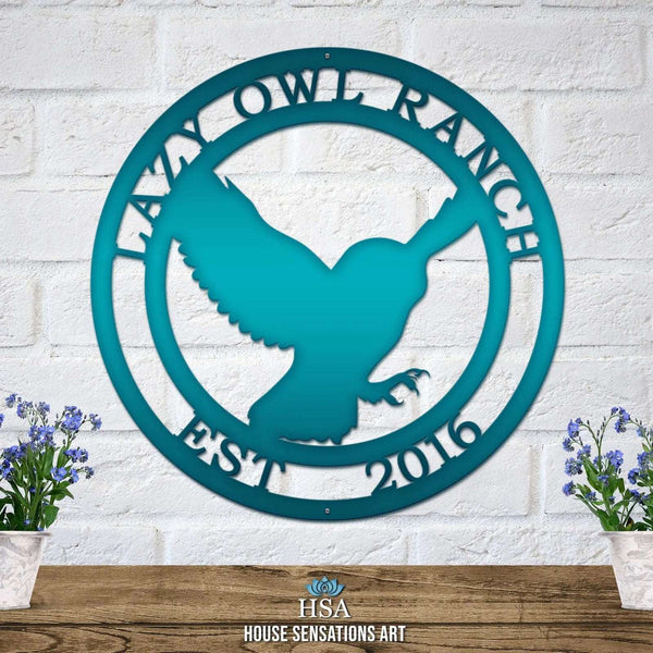 Flying Owl Metal Personalized Sign - Custom Metal House Number Plaque - Perfect for Outdoor Decor in Gardens, Yards, or Farms - Ideal Housewarming Gift for Animal Lovers