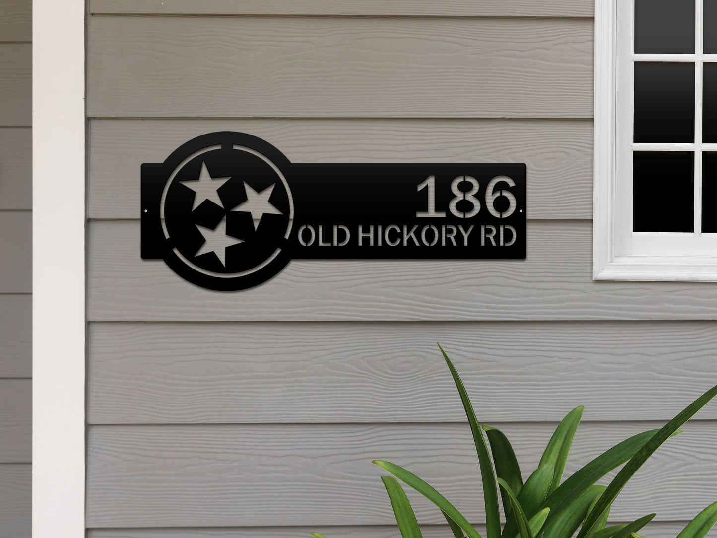 Tennessee Tristar Address Sign Plaque featuring custom house numbers and street name, crafted from durable steel with precision laser-cut detailing, ideal for outdoor home décor and housewarming gifts.