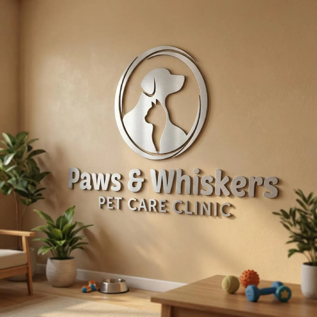 Custom 3D Individual Cut Brushed Aluminum Business Sign, Raised Logo Letters for Office Wall Decor