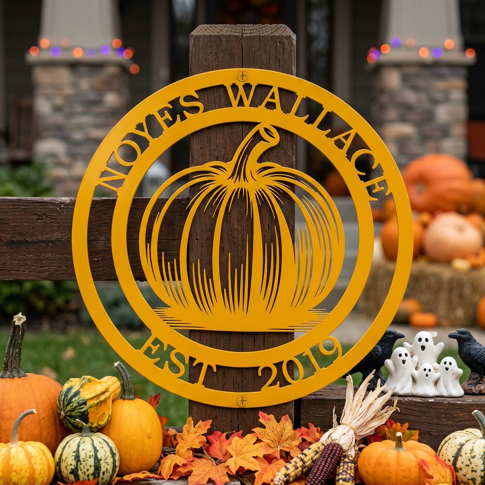 Personalized Pumpkin Family Name Sign Custom Outdoor Fall or Halloween Decor
