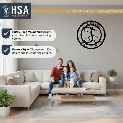 6th Anniversary Gift Monogram Sign, Personalized Metal Wall Decor Sign, Custom Family Name Sign, Established Year Plaque - TTS - HouseSensationsArt