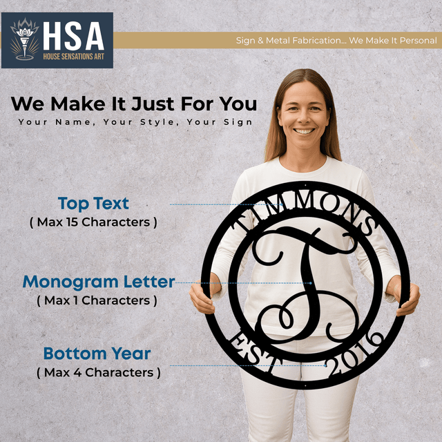6th Anniversary Gift Monogram Sign, Personalized Metal Wall Decor Sign, Custom Family Name Sign, Established Year Plaque - TTS - HouseSensationsArt