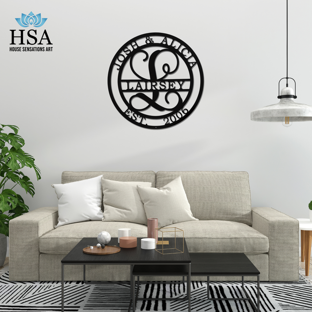 Personalized Initial Wedding Monogram Family Name Sign: Metal Anniversary Gift