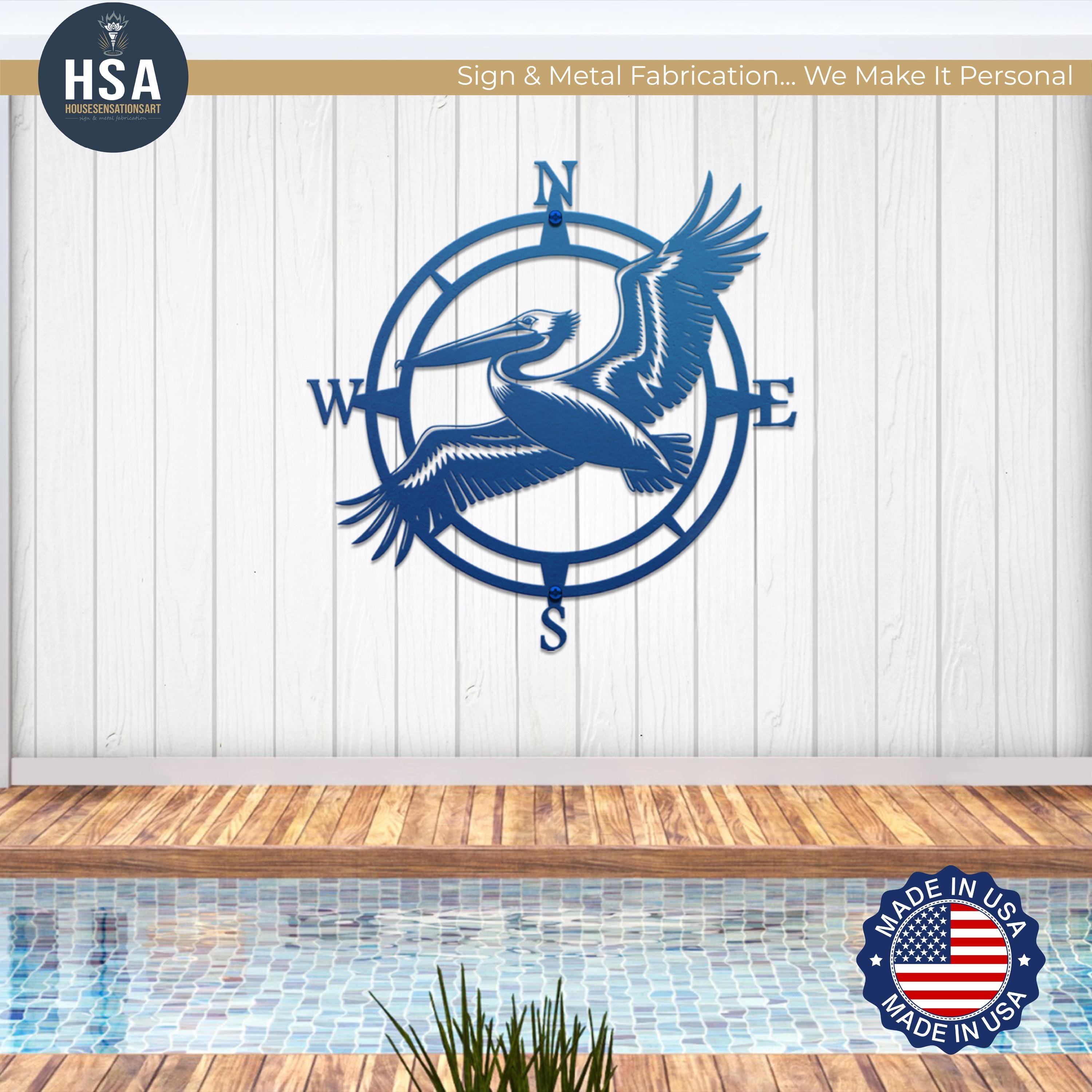 Blue Heron Compass Metal Wall Art Coastal Beach House Outdoor Decor