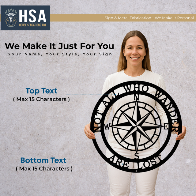 Nautical Compass Metal Sign: Lake House Decor, "Not All Who Wander"