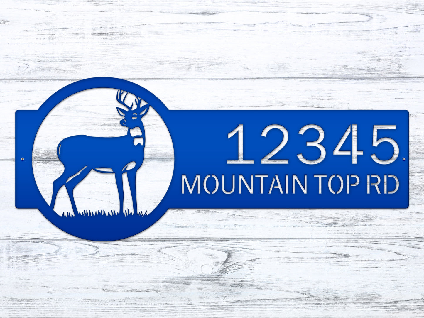 Customizable Deer Home Address Sign featuring a stylized deer design and customizable house numbers, crafted from durable, weather-resistant metal, perfect for enhancing outdoor home decor or as a thoughtful housewarming gift.