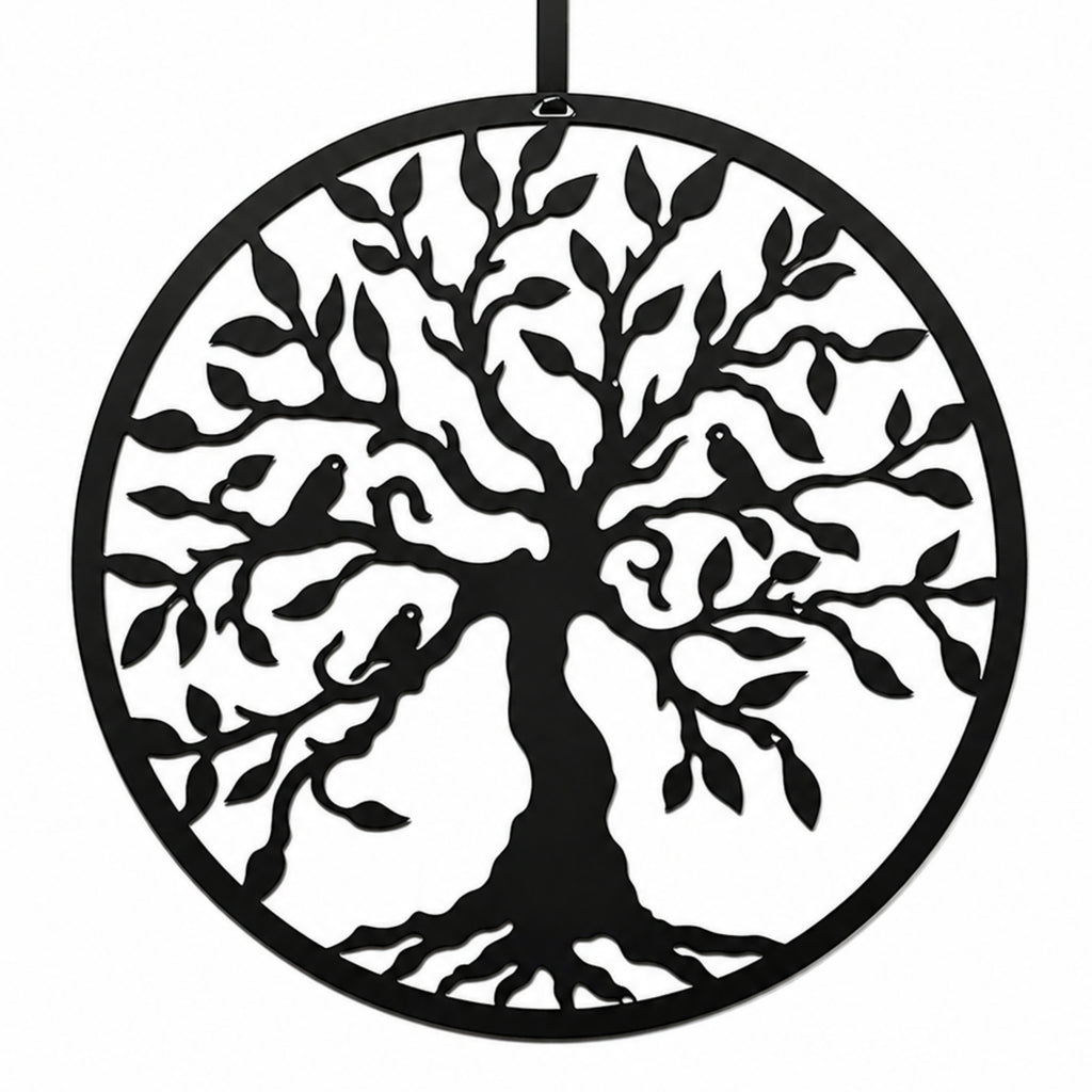 Corona de árbol de la vida con pájaros para puerta de entrada. Decoración de metal personalizable. Letrero de bienvenida personalizado. Duradero, resistente a la oxidación, perfecto para el hogar, el porche y el jardín. Un regalo de temporada único.