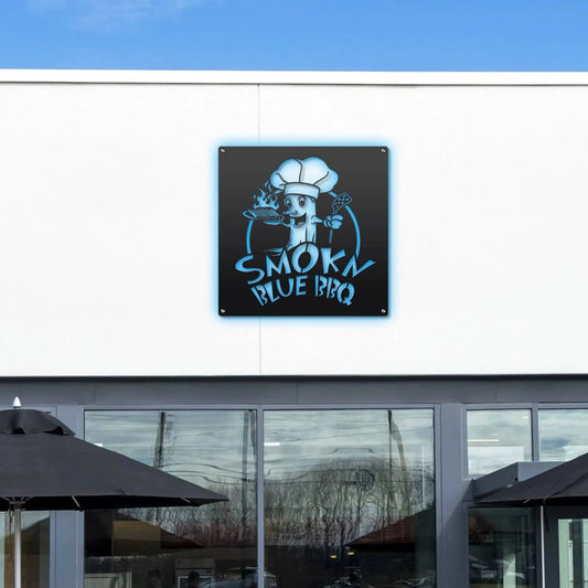 High-quality outdoor storefront business signs with custom exterior metal logos. Durable, weather-resistant signage for shops, boutiques, and offices.