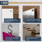 HSA metal sign and fabrication components, infographic highlighting product features and benefits for custom metal signage