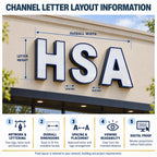 Diagram of available channel letter layouts for commercial storefront signs