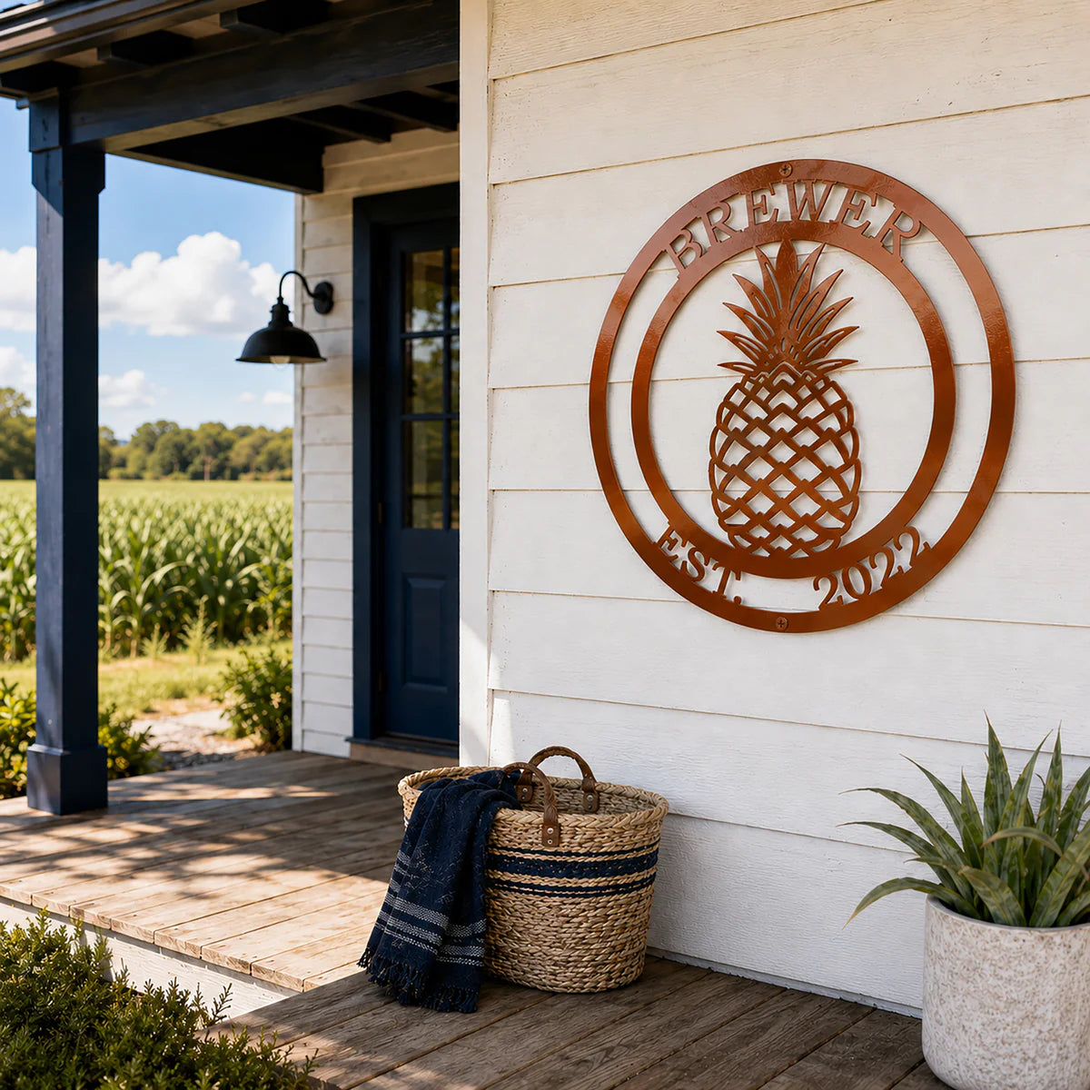 Personalized Pineapple Metal Wall Decor – Custom Southern Welcome & Family Sign – HouseSensationsArt – TTS