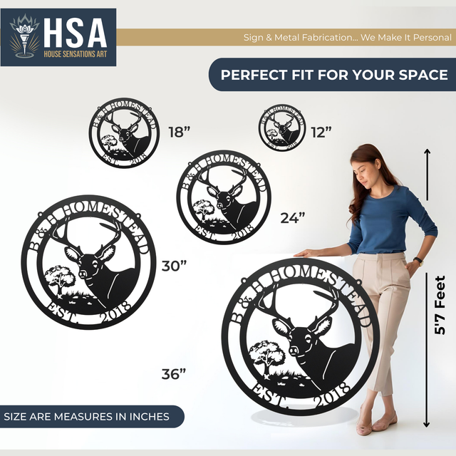 Custom-Metal-Deer-Sign-Rustic Cabins-Lodges-Outdoors-size-sample-chart-house-sensations-art.jpg