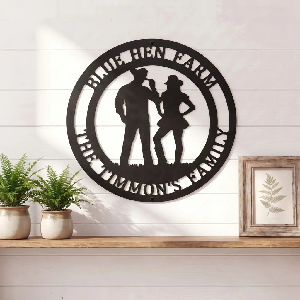 Personalized Metal Sign — Rugged Ranch Sign with Cowboy Silhouette