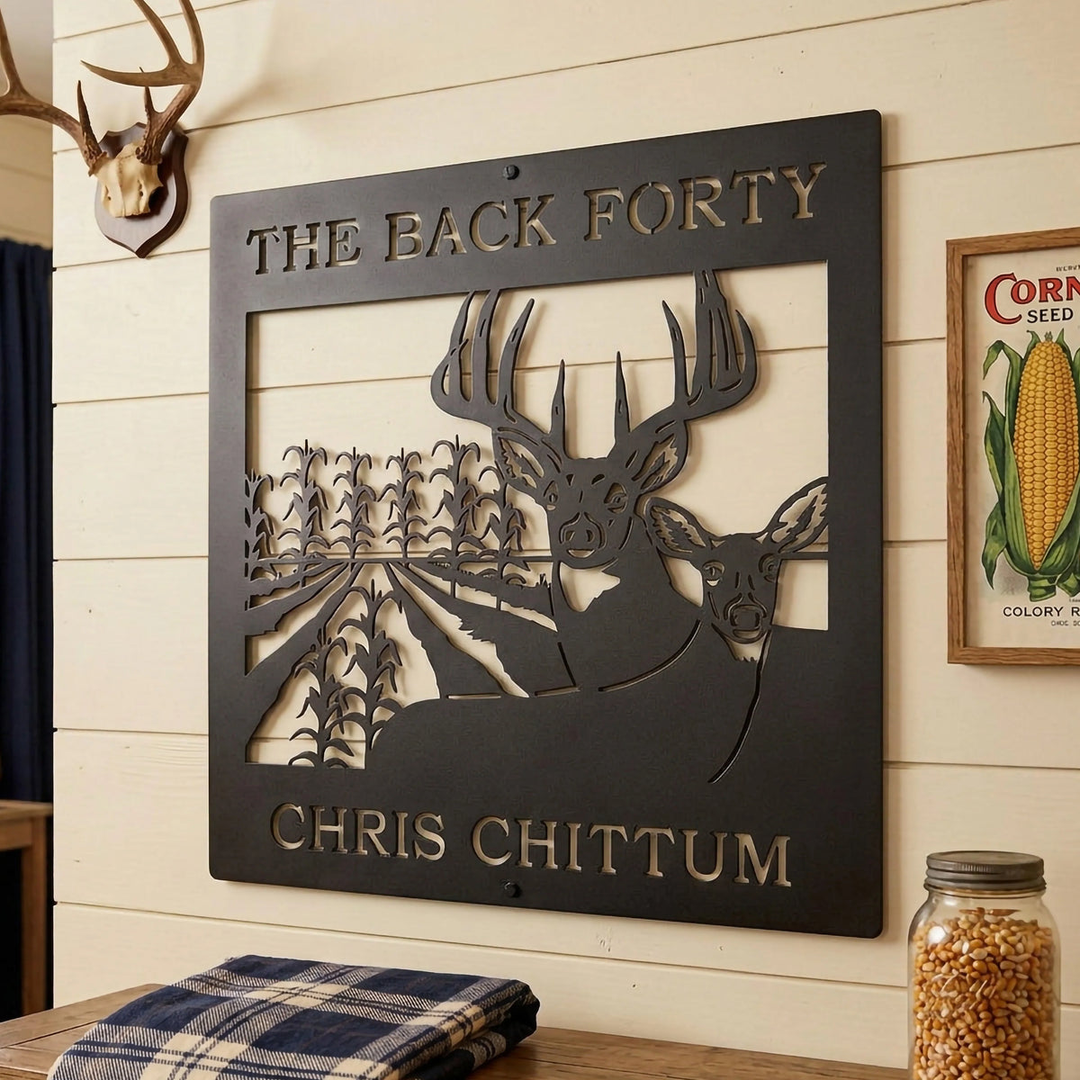 Custom Deer Metal Sign – Personalized Farm Wall Art with Rustic Charm
