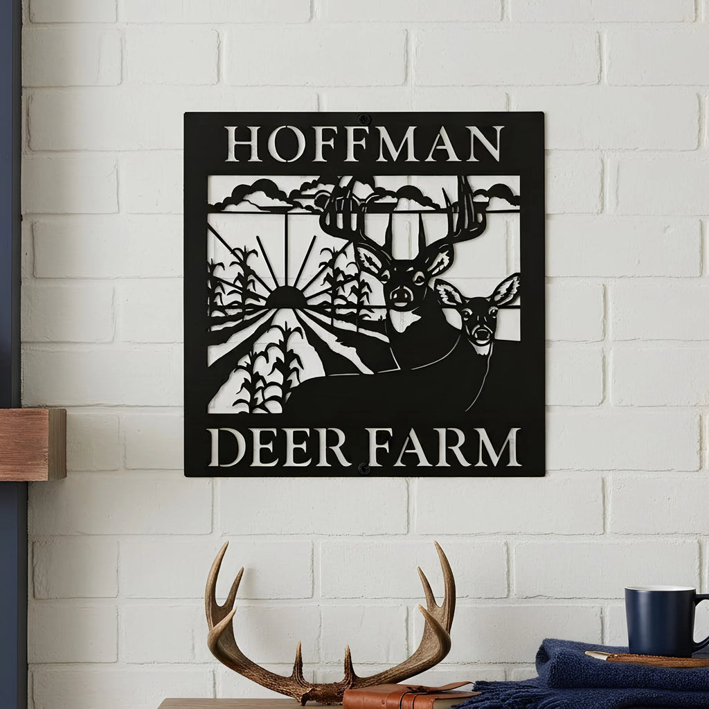 Custom Deer Farm Sign - Personalized Rustic Metal Decor