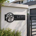 Black custom desert mountain address wall plaque with cactus and winding road design