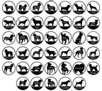 Dog breed silhouette chart featuring multiple custom pet design options including husky corgi bulldog retriever poodle rottweiler and other popular dog breeds for personalized metal signs
