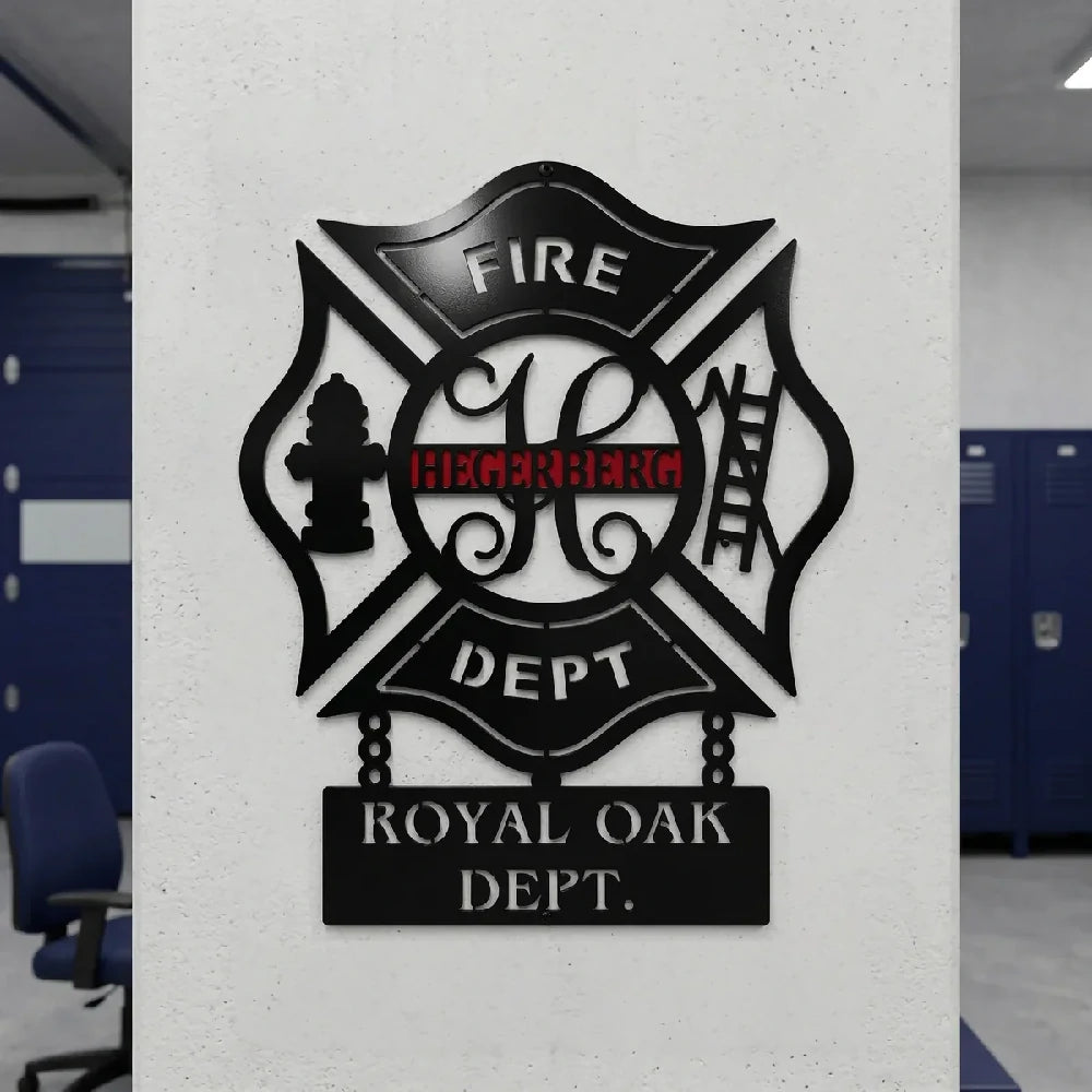 Letrero Metálico de Bombero — Cruz de Malta Personalizada Placa de Banner de Departamento