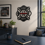 Colgante de puerta personalizado con la cruz de Malta de bombero: Letrero metálico personalizado