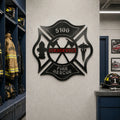 Cruz de Malta de bombero personalizada con hachas y señal de boca de incendios — Arte metálico de pared personalizado