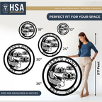 Custom koi pond metal sign size guide showing 12 18 24 30 and 36 inch options beside 5 foot 7 model