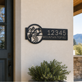 Black custom mountain landscape house number sign with cactus road and outdoor wall decor