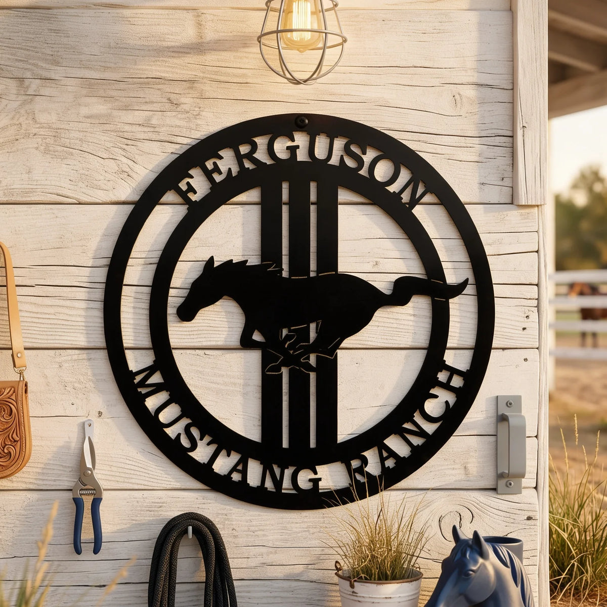 Custom Mustang Horse Ranch Sign –  Personalized Rustic Decor for Barns & Farms
