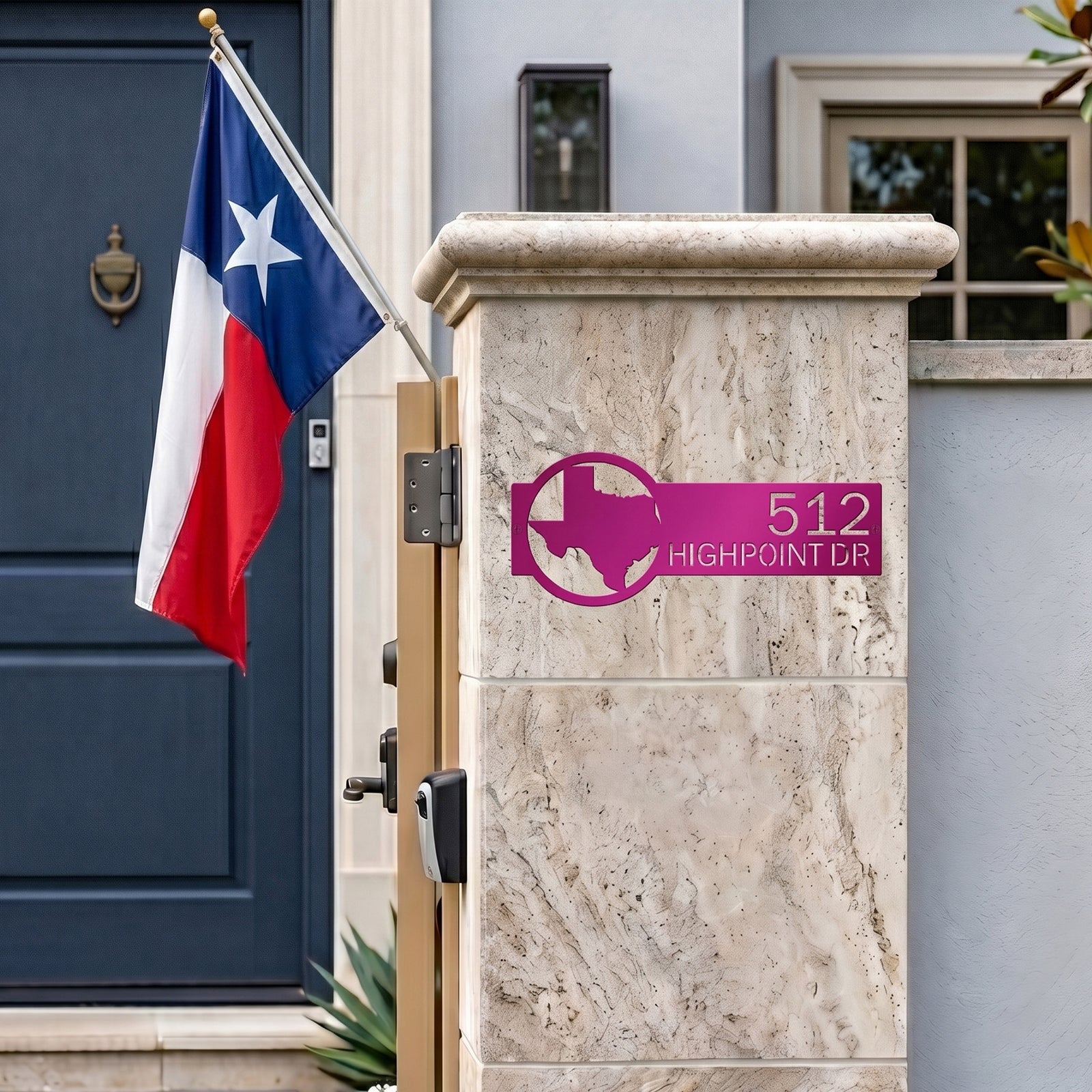 Personalized Texas address plaque metal sign with house numbers and modern outdoor entryway décor