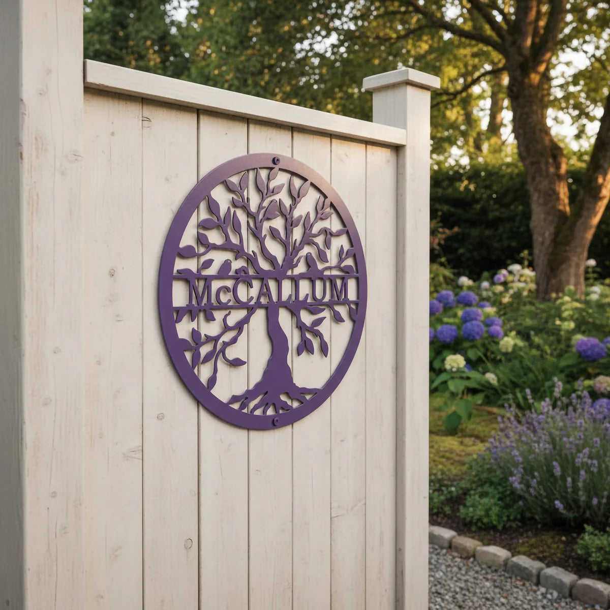 Decoración de pared metálica de árbol de la vida personalizada – Arte exterior con nombre familiar personalizado