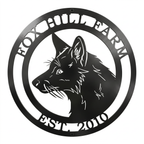 A circular matte black metal sign cut out featuring a detailed fox profile in the center. The top border reads "FOX HILL FARM" and the bottom reads "EST. 2010" in a bold, stencil-style serif font, isolated against a clean white background.